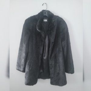 Olivia Black Faux Fur Open Front Winter Lapel Jacket/Coat Size Small